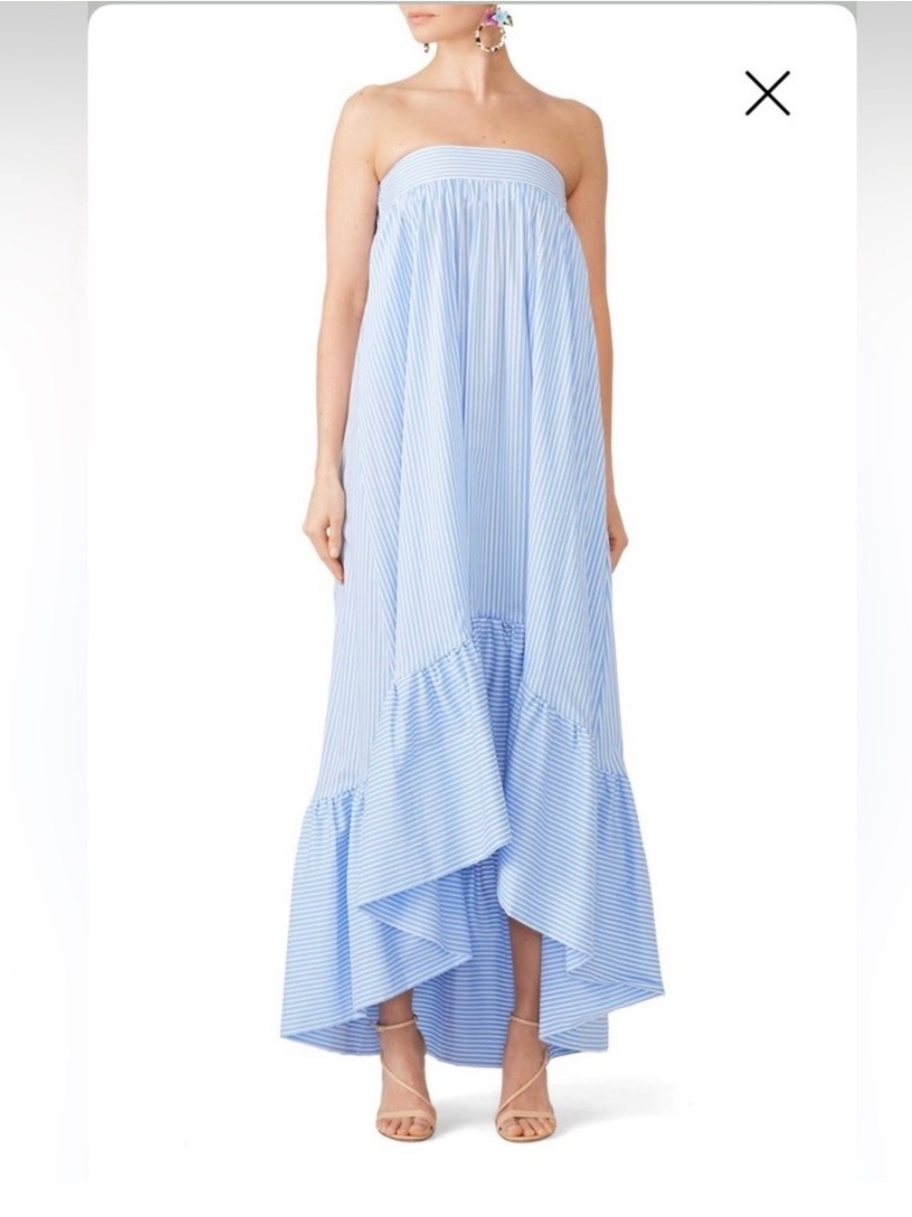 Christian Pellizzari Blue Striped Strapless High-Low Ruffle Dress